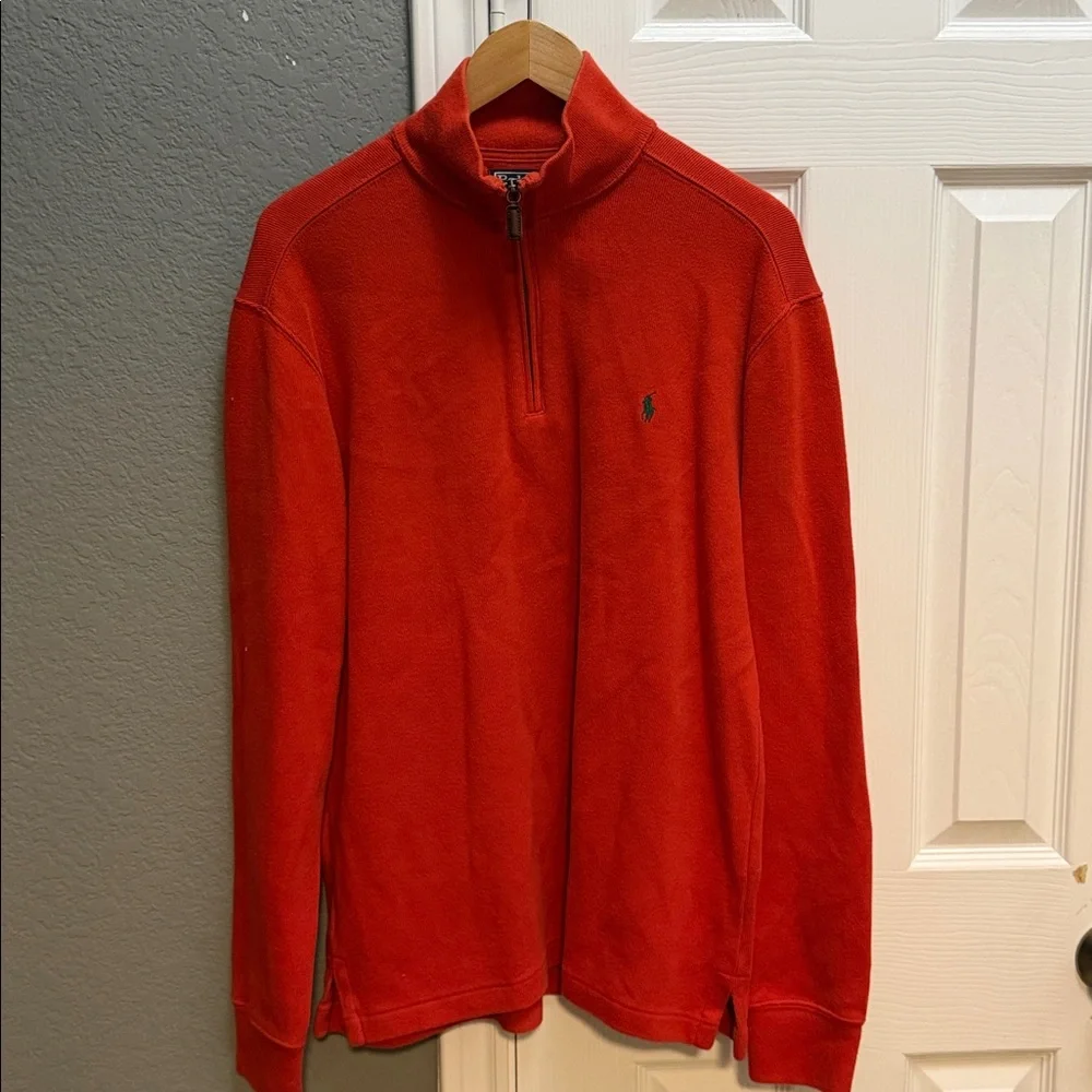 Ralph Lauren men’s dark orange quarter zip sweater size medium 100% cotton